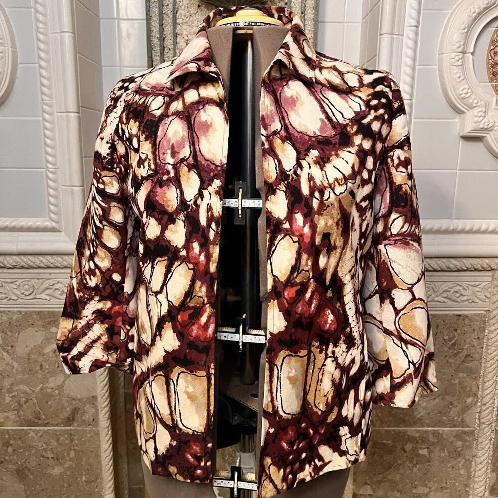Alfred Dunner. Sz 8. Suede Cloth. Purple Print. Open front Jacket. Lined. GB